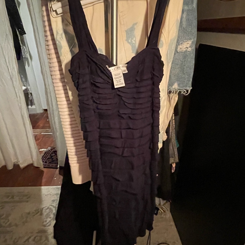 Max Studio Black Bodycon Mini Dress with Sweetheart Neckline and Ruched Details - Picture 3 of 3